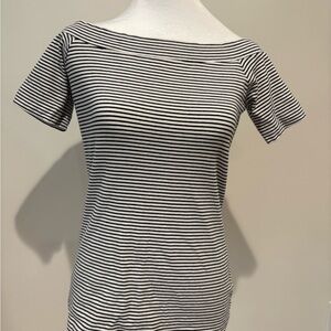 J. Crew Black and White Striped Off-Shoulder Tee